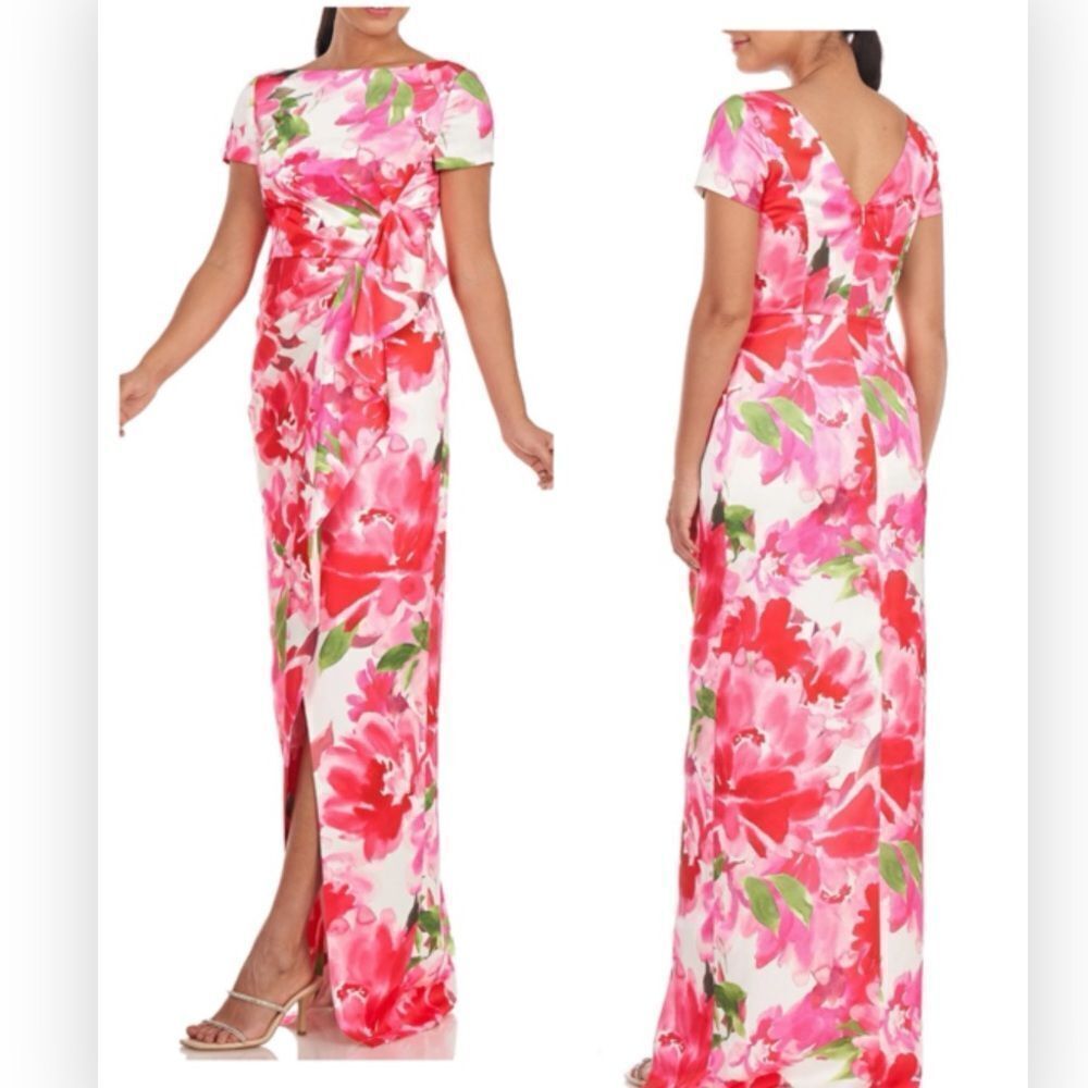 Kay Unger Women's Pink Floral Pleated Evening Dress Size 6 NWT $395